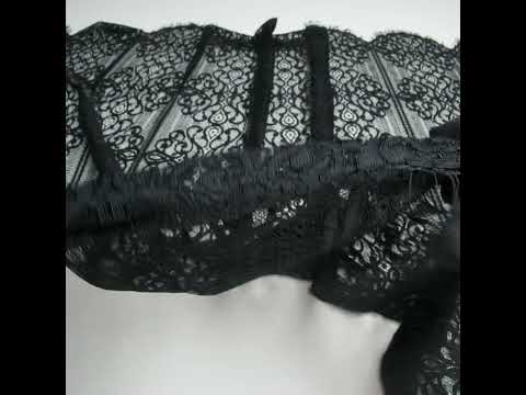 Corded Lace with Fringed and Scalloped Edges - Black Vine Stripes - Image 6 of 6