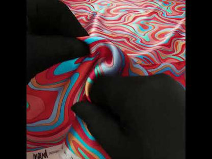 Silk Charmeuse Print 16MM, Made in Italy - Orange, Red and Blue Retro Swirls