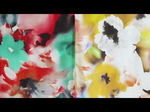 Mood Exclusive Italian Red, Turquoise and White Watercolor Floral Silk Charmeuse - Image 6 of 6