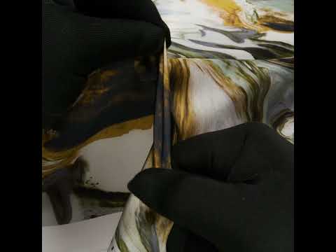 Polyester Satin - Muted Blue, Green and Yellow Ochre Earthy Swirls - Mood Exclusive Molten Moves Print - Image 6 of 6