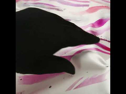 Polyester Satin - Fuchsia, Coral Pink and Muted Blue Abstract Watercolor Ribbons - Mood Exclusive Fluid Strokes Print
