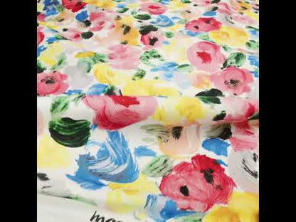 Brushed Cotton Woven - Red, Yellow and Blue Painted Roses - Mood Exclusive Palette of Petals Print