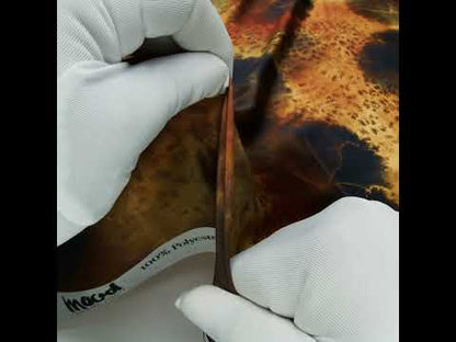 Polyester Satin - Yellow, Russet, and Black Spotted Abstract - Mood Exclusive Nebula Storm Print