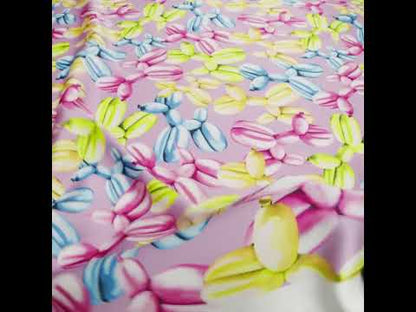 Polyester Satin - Lime Green, Blue and Light Purple Small Balloon Dogs - Mood Exclusive Puff Pups Print