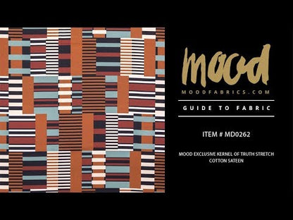 Stretch Cotton Sateen - Blue and Brown Geometric - Kernel of Truth Print - Mood Exclusive Harvest Collection