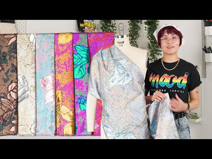 Metallic Silver and Gold Mottled Floral Luxury Brocade