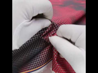 Reflective Print Fabric - Red and Black Abstract with Silver Gray Grid