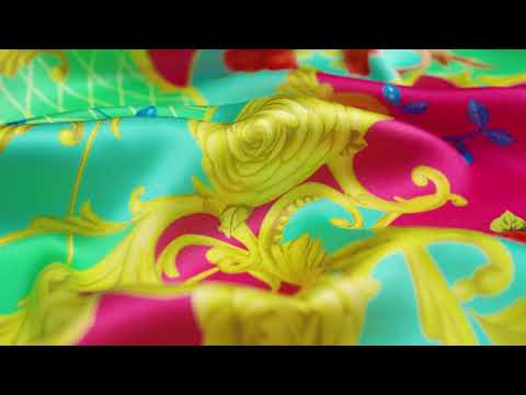 Mood Exclusive Italian Aqua, Pink and Gold Rose Filigree Silk Charmeuse - Image 6 of 6