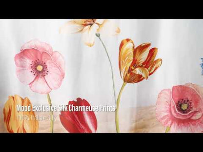 Mood Exclusive Italian Bit of Blue, Olive and Pink Pastoral Floral Border Printed Silk Charmeuse