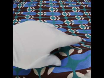 Viscose Crepe - Chocolate Brown, Blue and Teal Retro Geometric - Mood Exclusive Mod Logic Print