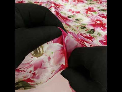 Silk Charmeuse Print 16MM, Made in Italy - Red, Pink and Green Watercolor Flower Garden