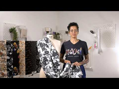 Stretch Polyester Crepe - White and Black Roses - Prophetic Dreams Print - Mood Exclusive Crow Collection