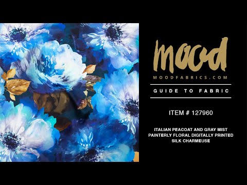 Mood Exclusive Italian Peacoat and Gray Mist Painterly Floral Digitally Printed Silk Charmeuse - Image 5 of 5
