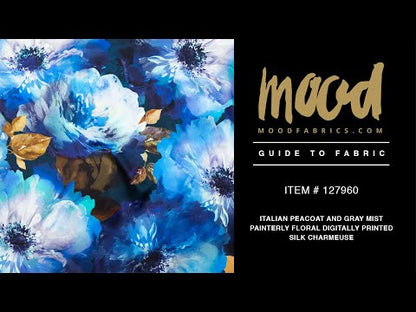 Mood Exclusive Italian Peacoat and Gray Mist Painterly Floral Digitally Printed Silk Charmeuse