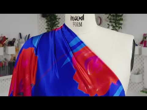 Mood Exclusive Italian Yellow, Steel Blue and Russet Abstract Roses Silk Charmeuse - Image 6 of 6