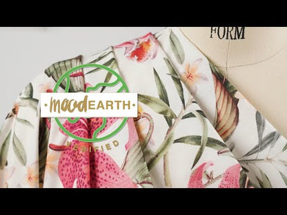 Mercerized Organic Egyptian Cotton Voile - Green, Pink and White Tropical Flowers - Toulouse Collection