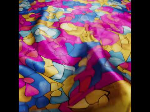 Silk Charmeuse Print 16MM, Made in Italy - Bright Pink, Golden Yellow and Blue Stained Glass Roses - Image 5 of 5