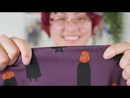 Stretch Cotton Sateen - Purple Pumpkin People - Pumpkin Patch Print - Mood Exclusive Jack-O-Lantern Collection