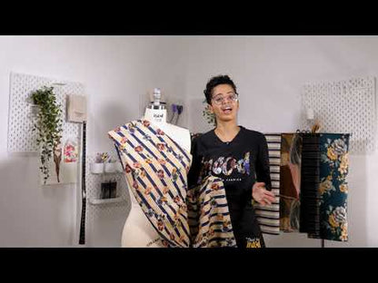 Linen and Rayon Woven - Natural and Navy Stripes - Linear Transcendence Print - Mood Exclusive Tumunyana Collection