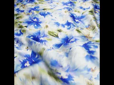 Silk Charmeuse Print 16MM, Made in Italy - Ultramarine Blue and Olive Green Watercolor Flower Garden - Image 5 of 5