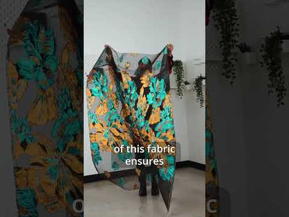 Metallic Pink, Baby Blue and Black Floral Luxury Burnout Brocade Panel