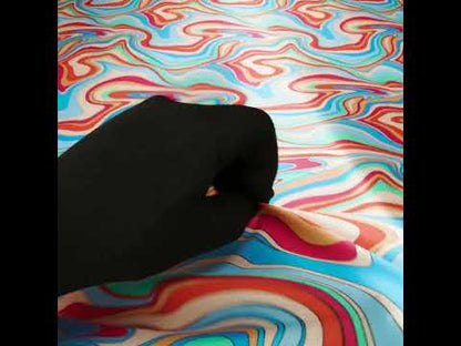 Silk Charmeuse Print 16MM, Made in Italy - Blue, Orange and Pink Retro Swirls