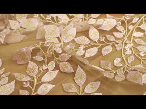Pink and Metallic Gold Floral Novelty Embroidered Mesh - Image 5 of 5