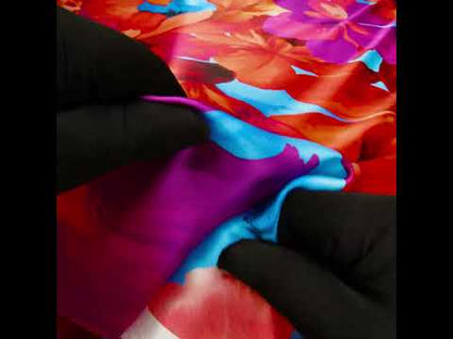 Silk Charmeuse Print 16MM, Made in Italy - Bright Pink, Coral Orange and Blue Painterly Flowers