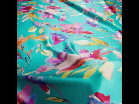 Silk Charmeuse Print 16MM, Made in Italy - Turquoise, Pink and Multicolor Illustrated Watercolor Flowers - Image 6 of 6