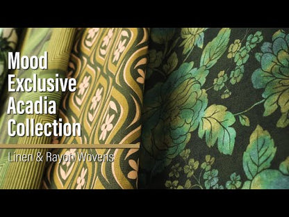 Linen and Rayon Woven - Olive and Hunter Green Geometric Lines - Hedge Maze Print - Mood Exclusive Acadia Collection