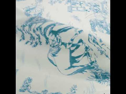 Cobalt and White Classic Toile de Jouy Mercerized Organic Egyptian Cotton Shirting