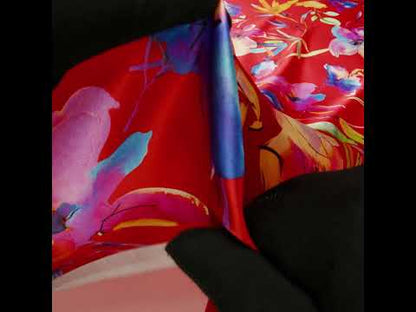 Silk Charmeuse Print 16MM, Made in Italy - Red and Rainbow Illustrated Watercolor Flowers