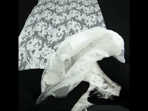 Fancy Corded Lace with Scalloped Eyelash Edges - Off-White Floral Chevrons - Image 5 of 5