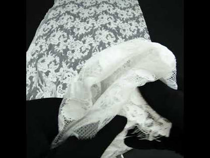 Fancy Corded Lace with Scalloped Eyelash Edges - Off-White Floral Chevrons