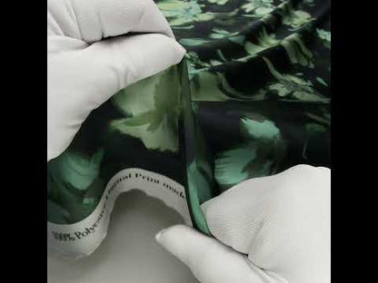 Polyester Satin - Forest, Sage and Sea Green Painted Flowers - Mood Exclusive Petal Veil Print