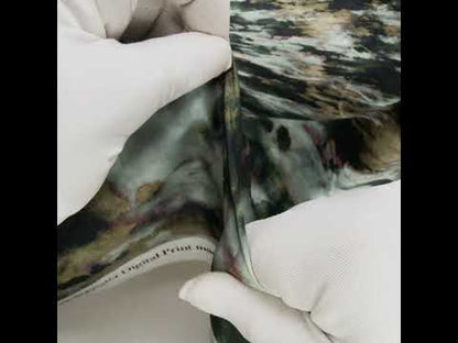 Polyester Satin - Forest Green, Beige and Muted Pale Blue Abstract Painting - Mood Exclusive Earthtone Flow Print