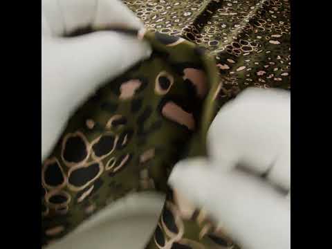 Silk Charmeuse Print 16MM, Made in Italy - Dark Olive Green, Beige and Black Animal Spots - Image 6 of 6