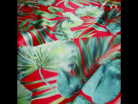 Silk Charmeuse Print 16MM, Made in Italy - Red and Green Tropical Leaves - Image 6 of 6