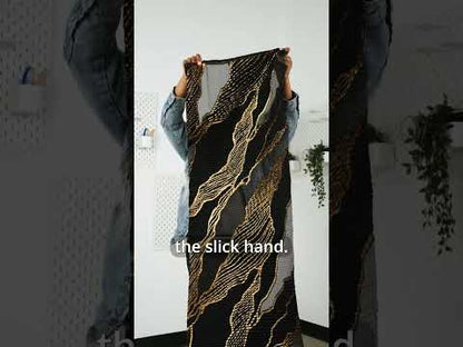 Metallic Black and Green Abstract Formations Ribbed Burnout Luxury Brocade