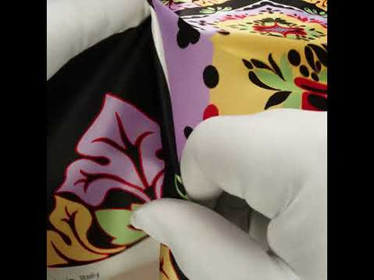 Silk Charmeuse Print 16MM, Made in Italy - Black, Lavender and Pale Yellow Fancy Floral Tiles