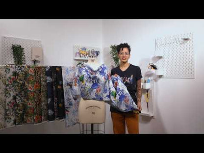 Mercerized Organic Egyptian Cotton Shirting - Leaf Green and Orange Crosshatch Brids and Florals - Ravello Collection