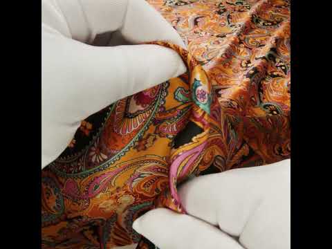 Silk Charmeuse Print 16MM, Made in Italy - Golden Orange, Mint and Black Fancy Paisley - Image 5 of 5