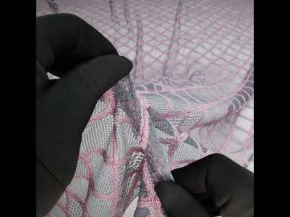 Corded Lace with Little Scalloped Finished Edges - Gray and Dusty Rose Diamond Lattice