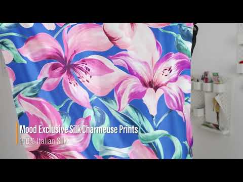 Mood Exclusive Italian Magenta, Orange and Green Lilies Silk Charmeuse - Image 6 of 6