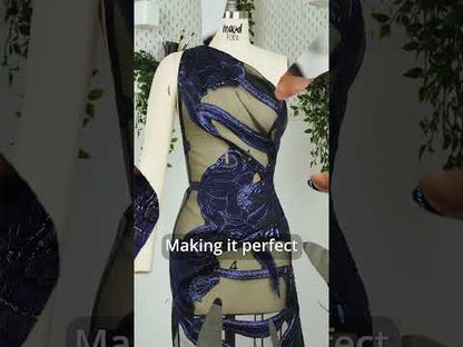 Metallic Rose Gold and Black Twirling Tulips Luxury Burnout Brocade