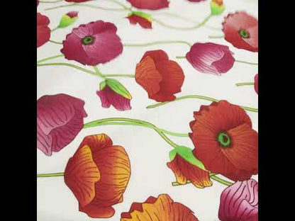 Red, Orange and Green Big Poppies Cotton Lawn