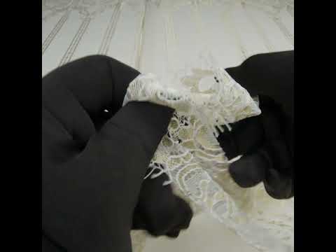 Metallic Re-Embroidered Raschel Lace - Ivory and Gold Stripes and Diamond Lattice with Floral Border - Image 6 of 6