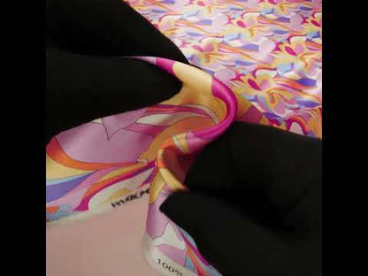 Silk Charmeuse Print 16MM, Made in Italy - Pink, Purple and Pastel Yellow Retro Lily Florals