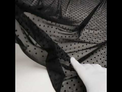 Black Flocked Polka Dots Stretch Nylon Mesh