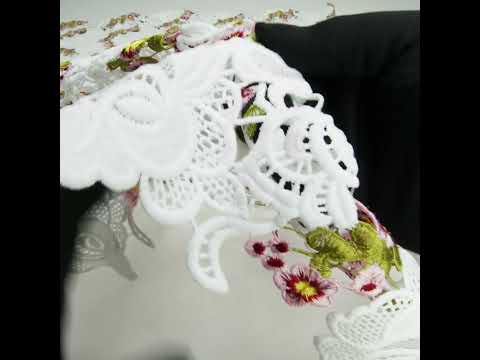 Embroidered Guipure Lace - White and Pink Floral - Image 5 of 5